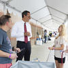 Provost Mandel speaks with students during move-in week.